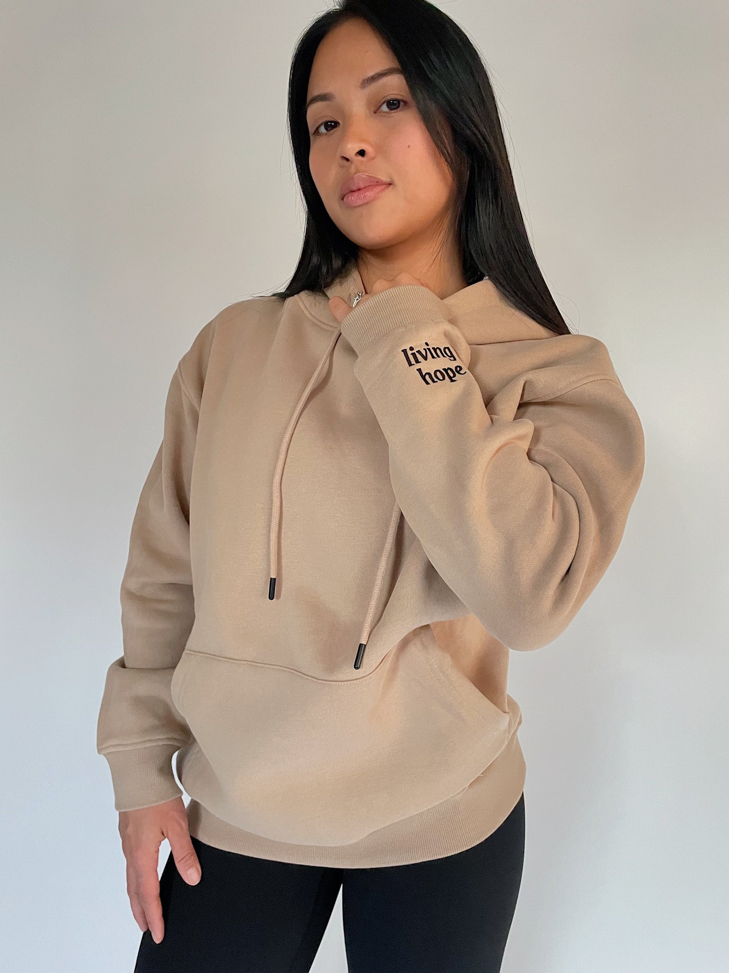 Living Hope - Embroidered Hoodie in Sand