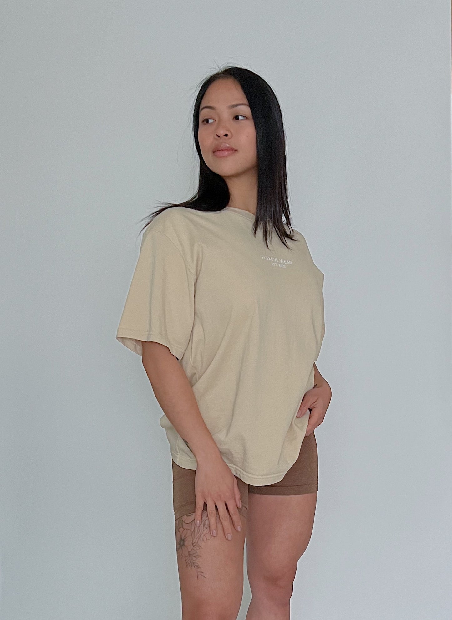 Devoted- Oversized Tee in Cream Apricot