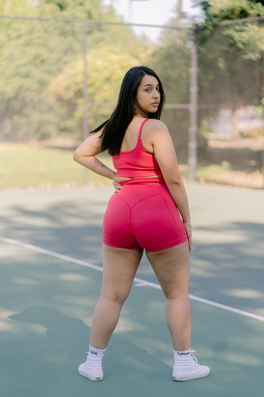 Bossy- Seamless ribbed biker shorts in pink