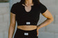 Mysterious-Seamless ribbed cropped top in black